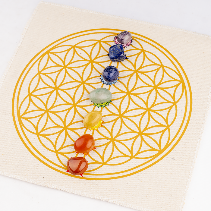 12-Inch Crystal Grid Cloth 7 chakra – Sacred Geometry Altar Mat for Meditation & Reiki