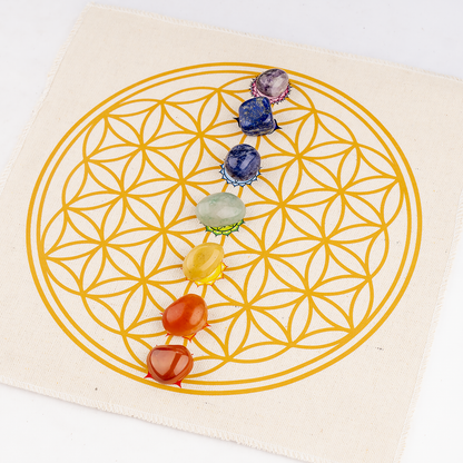 12-Inch Crystal Grid Cloth 7 chakra – Sacred Geometry Altar Mat for Meditation & Reiki