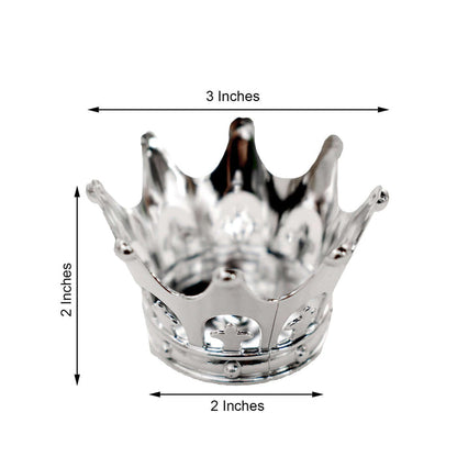 Silver crown-shaped ring holder, 3 inches wide, 2 inches tall.