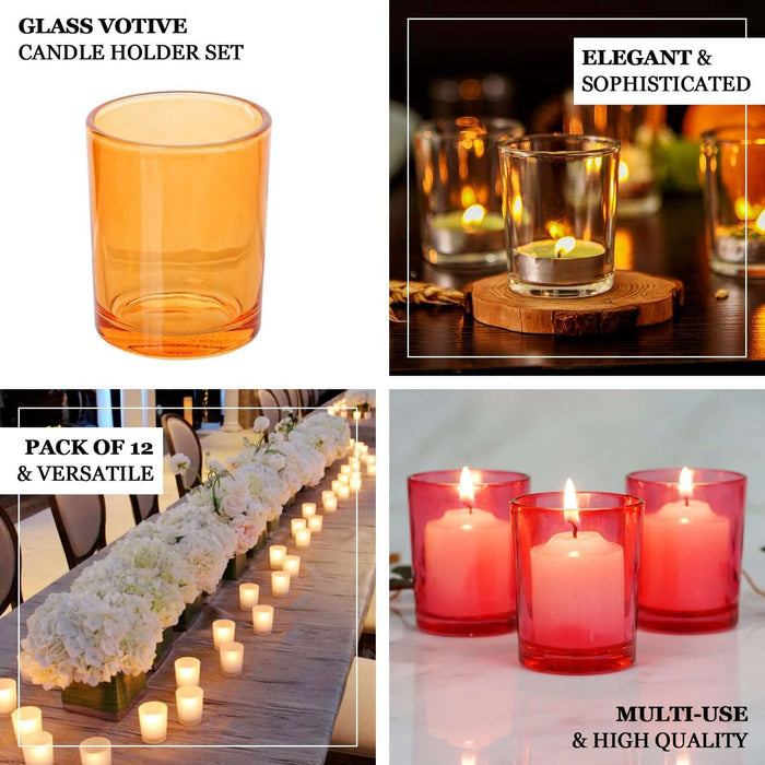 Glass votive candle holder set, pack of 12, elegant and versatile for any occasion.