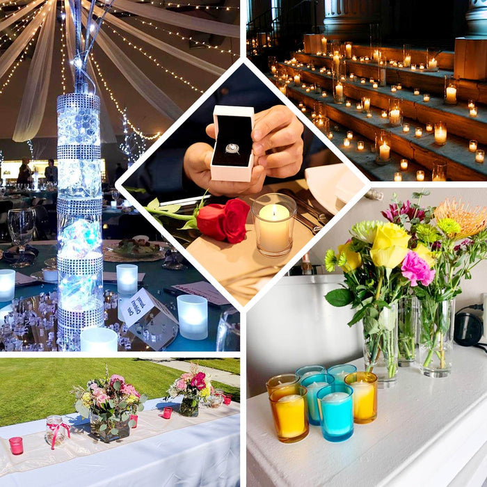 Wedding decor and celebration highlights, including candles, floral arrangements, and a ring.