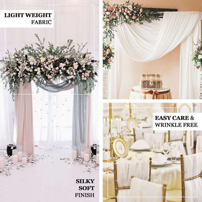 Elegant fabric for event decor: lightweight, silky soft, easy care, wrinkle-free.