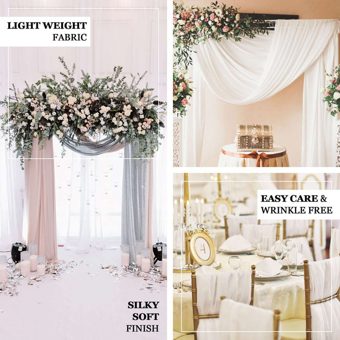 Lightweight fabric drapes for elegant event decor, featuring soft finishes and easy care.