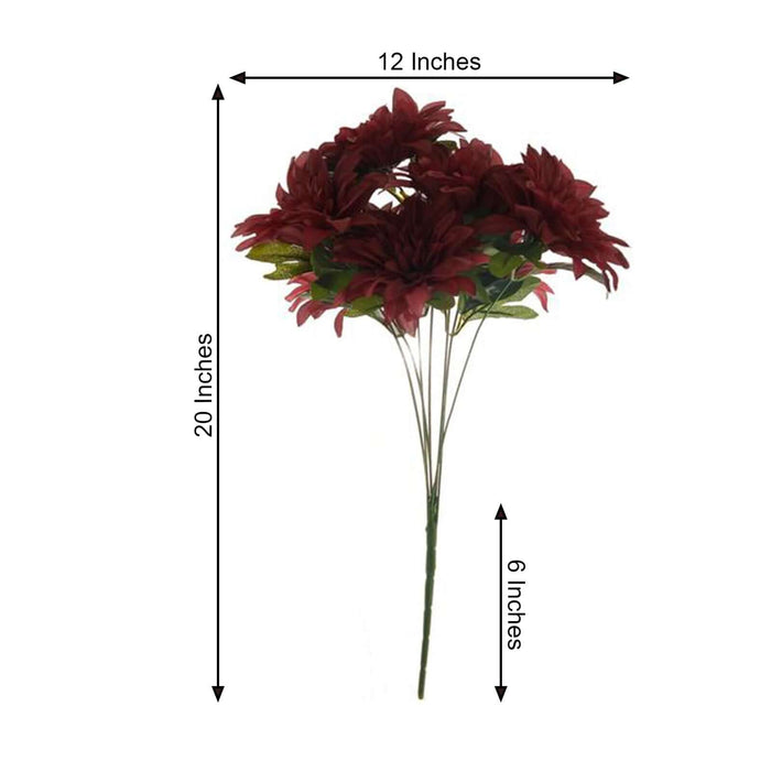 Artificial red daisy bouquet, 20 inches tall and 12 inches wide, on white backdrop.