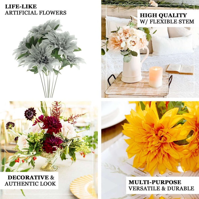 Life-like artificial flowers in various arrangements for home decor.
