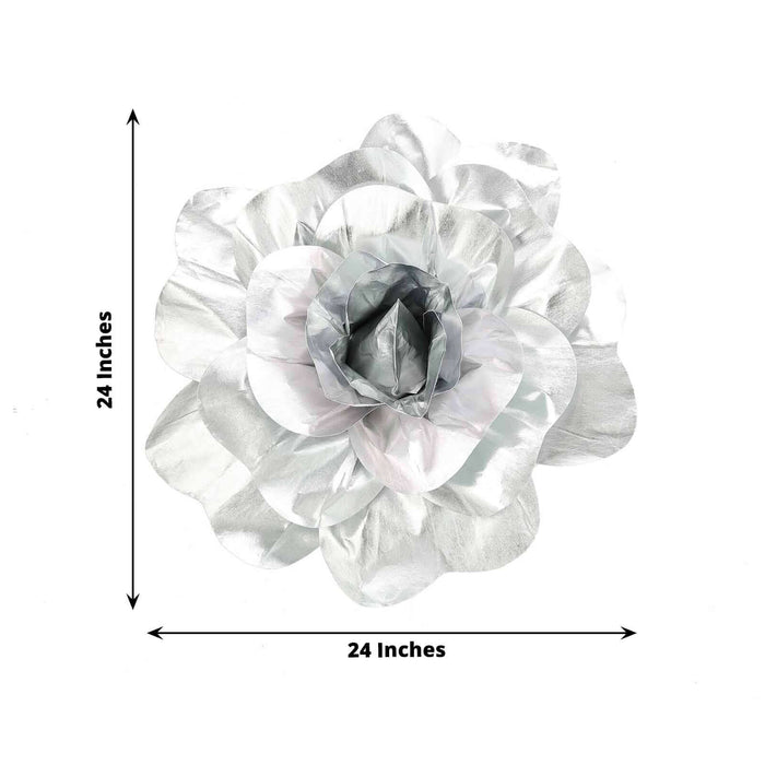 Silver flower decor, 24 inches wide, perfect for home or event decoration.
