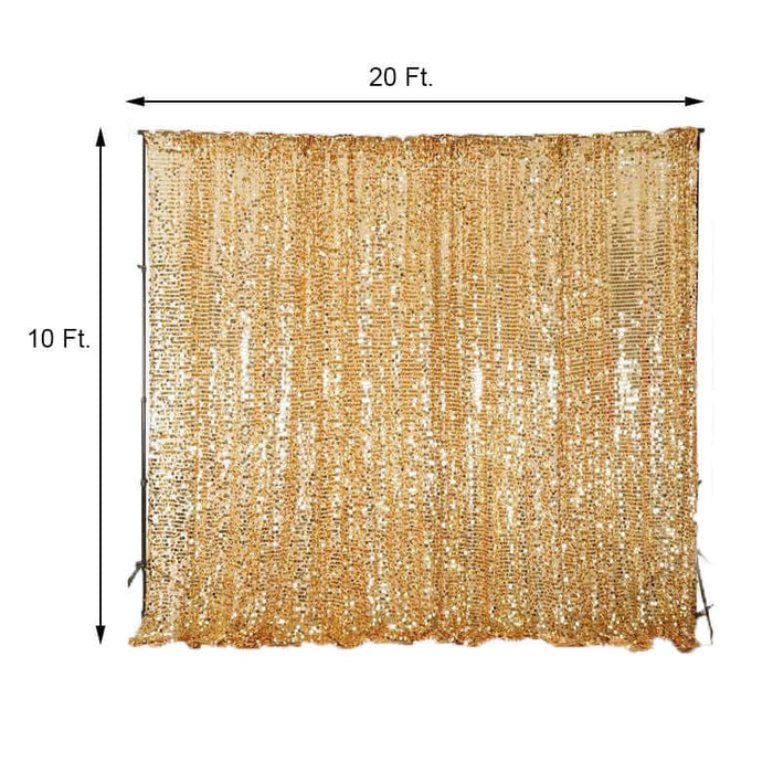 Gold sequin backdrop, 20 ft by 10 ft, perfect for events and photo shoots.