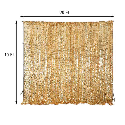 Gold sequin backdrop, 20 ft by 10 ft, perfect for events and photo shoots.