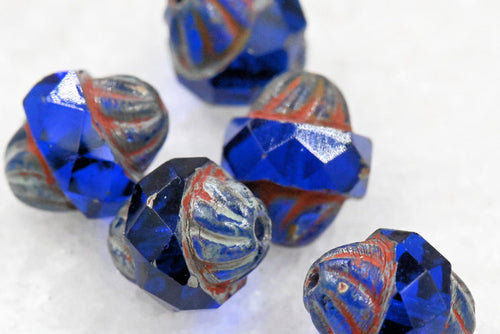 20pc Czech Glass Beads - Picasso Beads - Turbine Beads - Fire Polished Beads - Sapphire Blue - 11x10mm