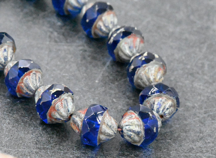 20pc Czech Glass Beads - Picasso Beads - Turbine Beads - Fire Polished Beads - Sapphire Blue - 11x10mm