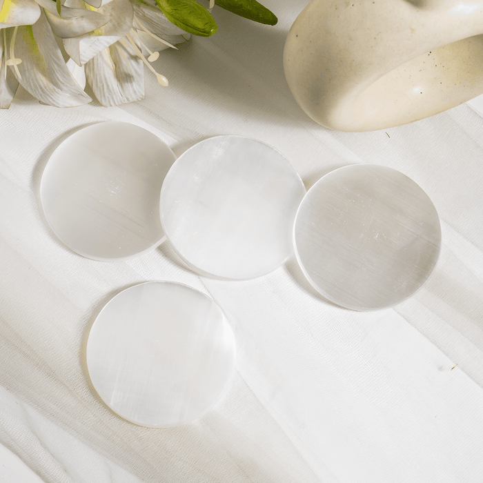 3 inches Selenite Plate, White Round Plain Selenite Charging Plate