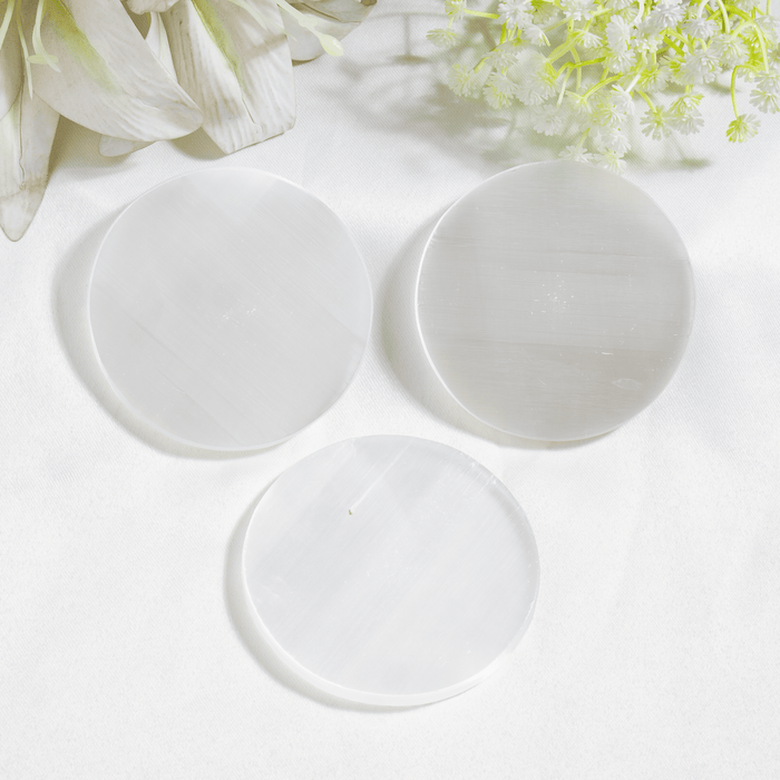 3 inches Selenite Plate, White Round Plain Selenite Charging Plate