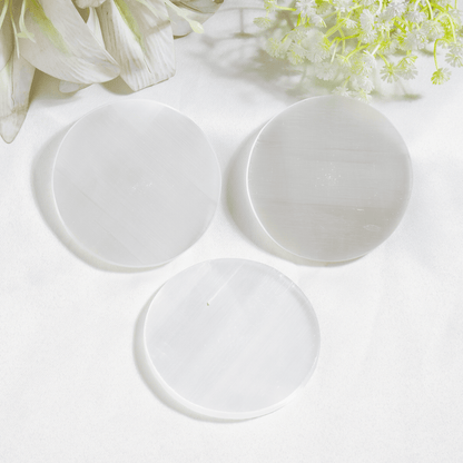 3 inches Selenite Plate, White Round Plain Selenite Charging Plate