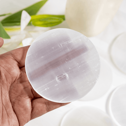 3 inches Selenite Plate, White Round Plain Selenite Charging Plate