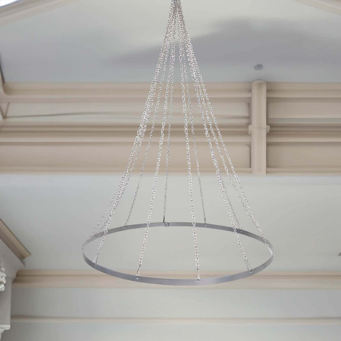 Modern circular chandelier with sleek silver chains
