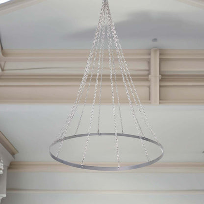 Modern circular chandelier with sleek silver chains