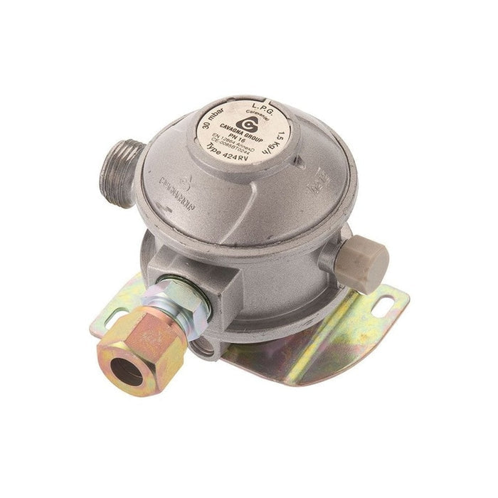 30mbar Caravan Gas Regulator 10mm - Angled Inlet