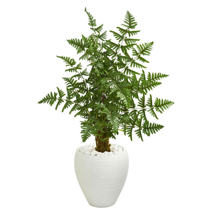 3.5’ Ruffle Fern Artificial Palm Tree in White Planter