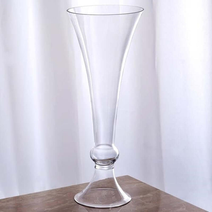 Elegant clear glass vase with a flared top and slender base.