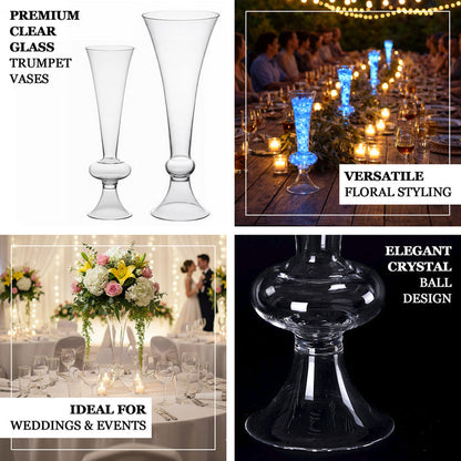 Premium clear glass trumpet vases for elegant floral styling and events.