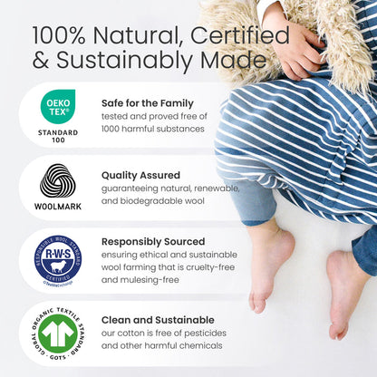 4 Season® Baby Sleep Bag with Feet, Merino Wool & Organic Cotton, Sheep
