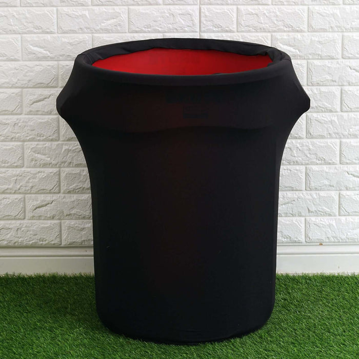 Black collapsible storage bin with red interior.