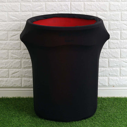Black collapsible storage bin with red interior.