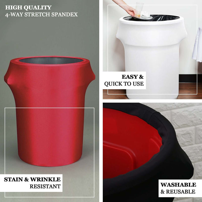 Red and white stretch spandex trash can covers, easy to use and washable.