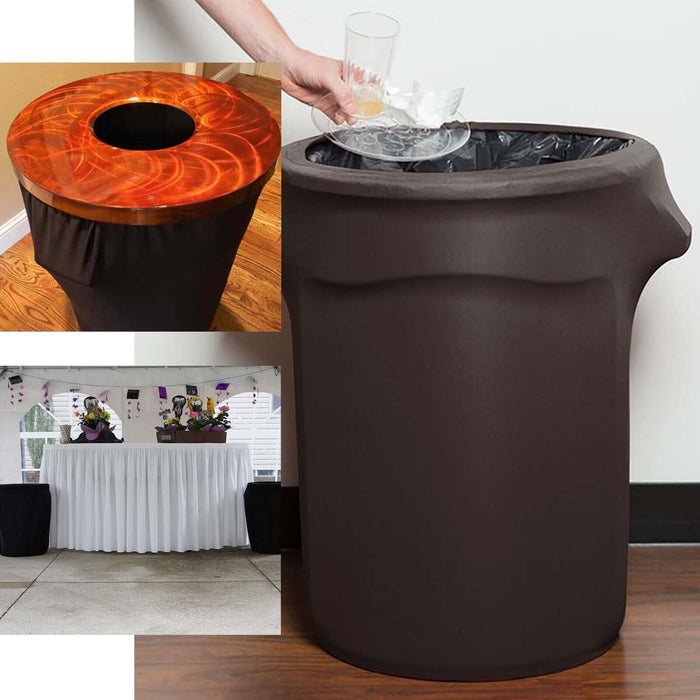 Versatile trash can with stylish cover for events and home use.