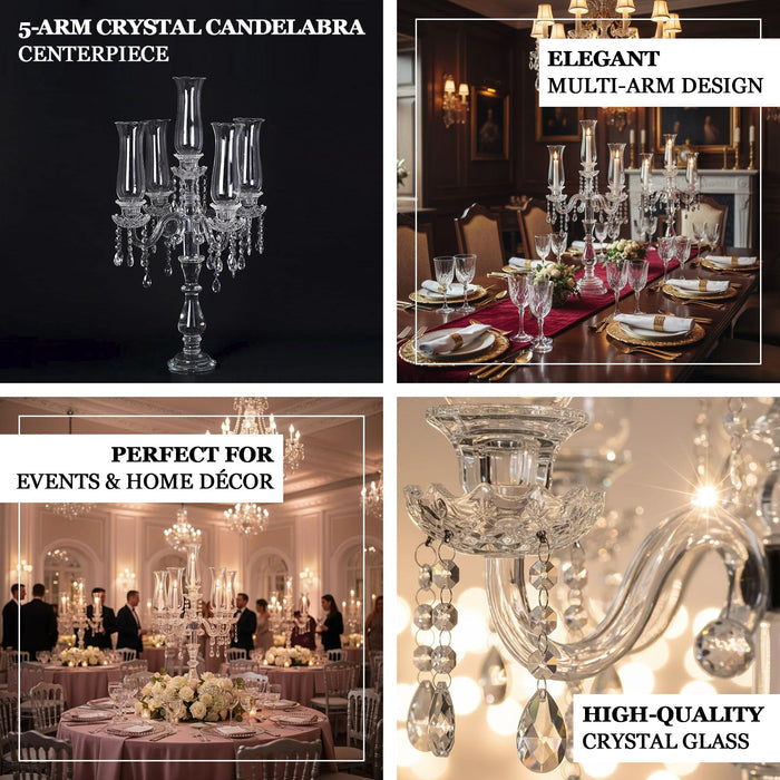 5-arm crystal candelabra centerpiece for elegant events and home décor.