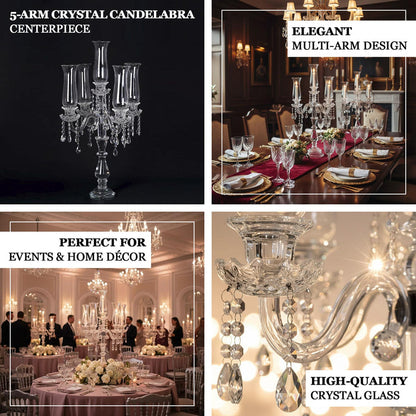 5-arm crystal candelabra centerpiece for elegant events and home décor.