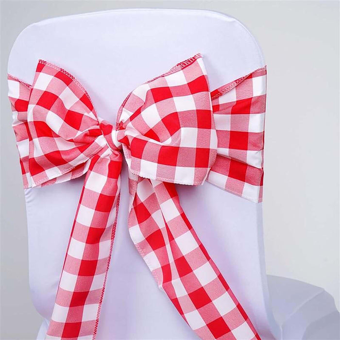 Red and white checkered chair bow decoration for events
