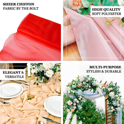 Sheer chiffon fabric in vibrant colors, ideal for elegant and versatile decor.