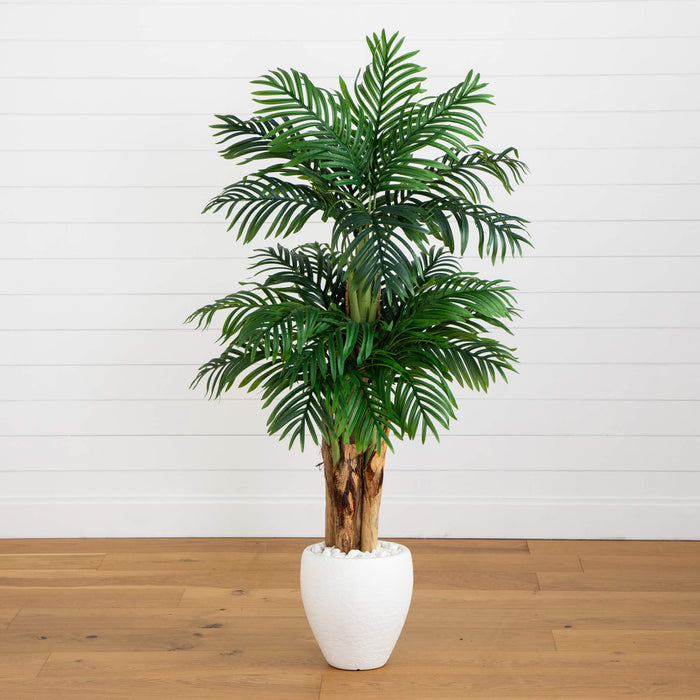 5.5’ Triple Areca Palm Artificial Tree in White Planter
