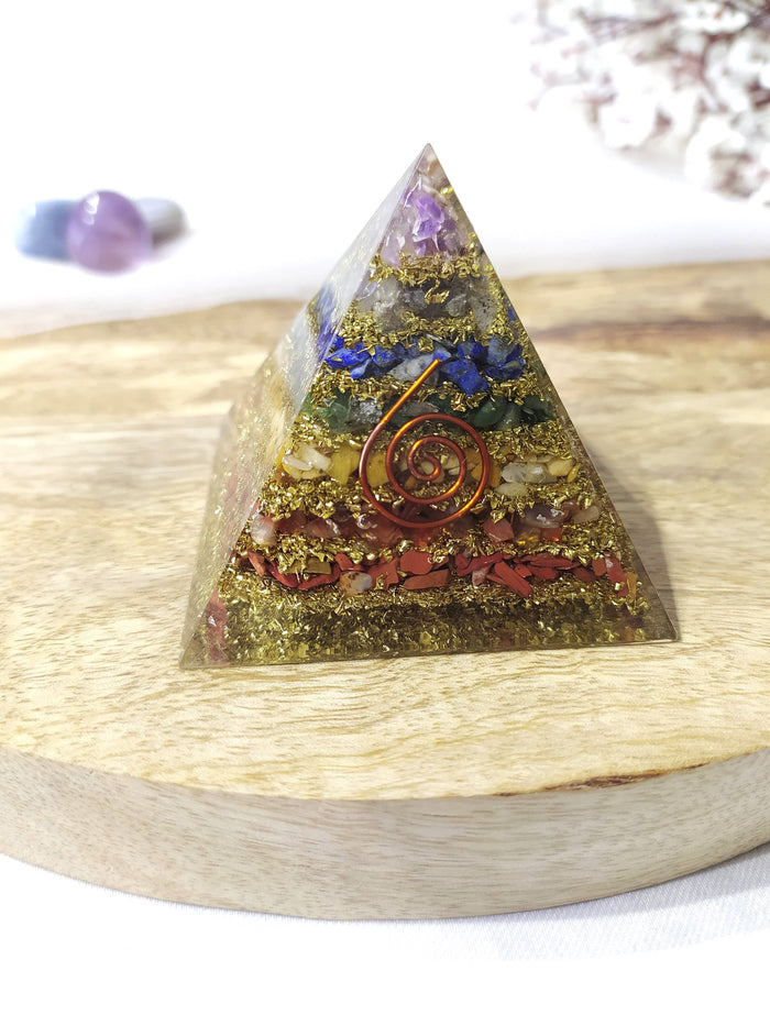 7 Chakra Orgone Pyramid, Crystal Energy Pyramid.