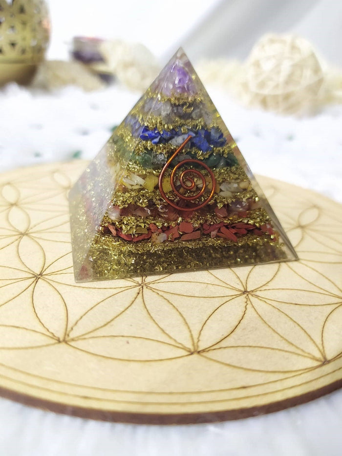 7 Chakra Orgone Pyramid, Crystal Energy Pyramid.
