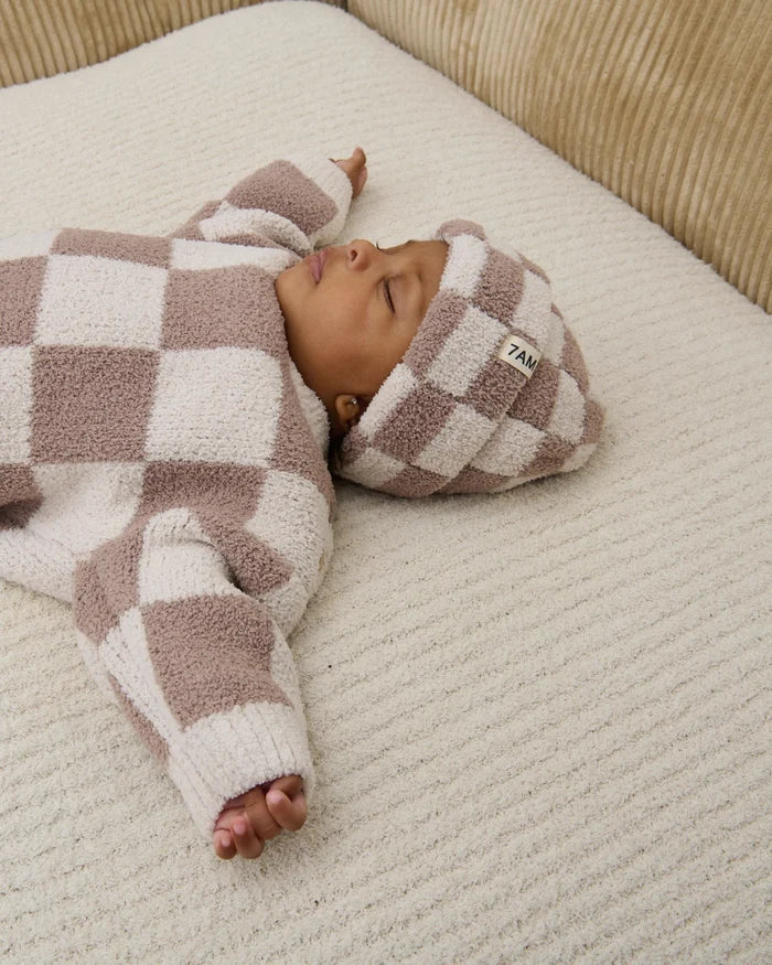 7AM Enfant Boxy Fuzzy Sweater in Ecru Checkers