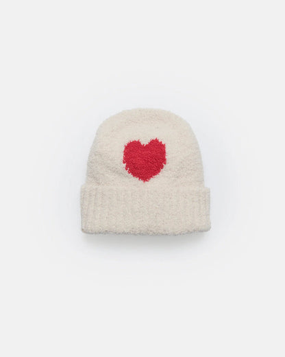 7AM Enfant Fuzzy Heart Beanie in Crimson