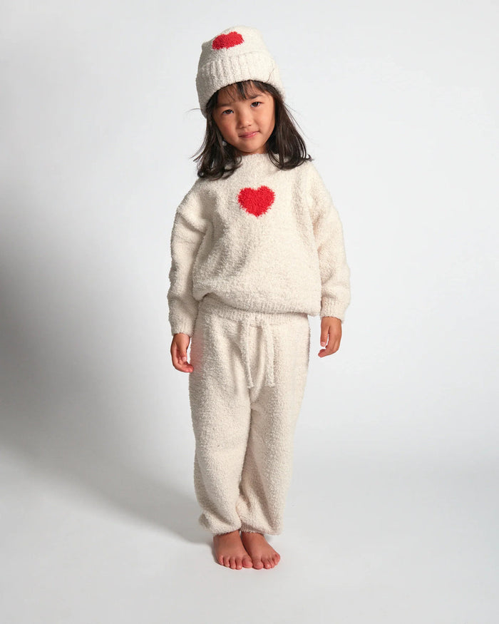 7AM Enfant Fuzzy Heart Beanie in Crimson