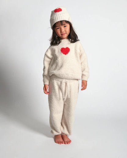 7AM Enfant Fuzzy Heart Beanie in Crimson