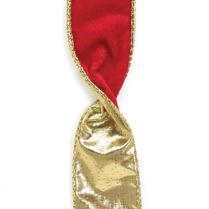 #9 Red Velvet Gold Edge Wired Ribbon Gold Back