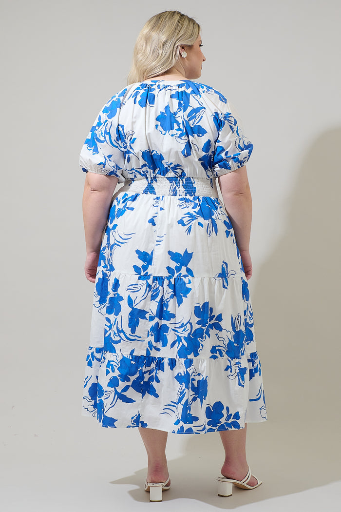 Aby Floral Hacienda Puff Sleeve Midi Dress Curve