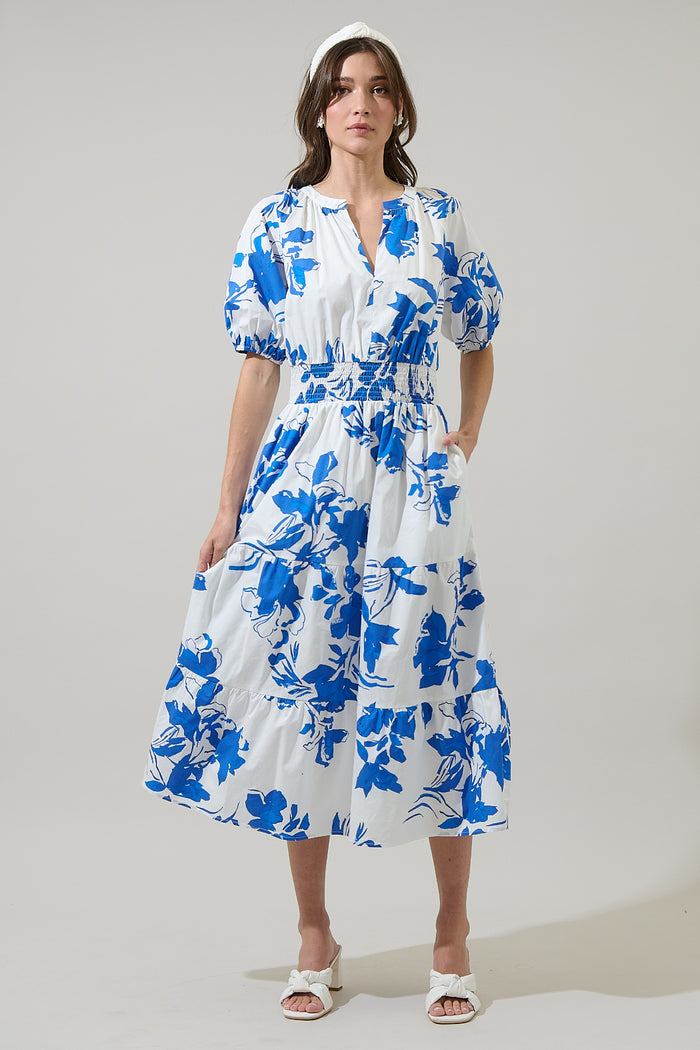 Aby Floral Hacienda Puff Sleeve Midi Dress