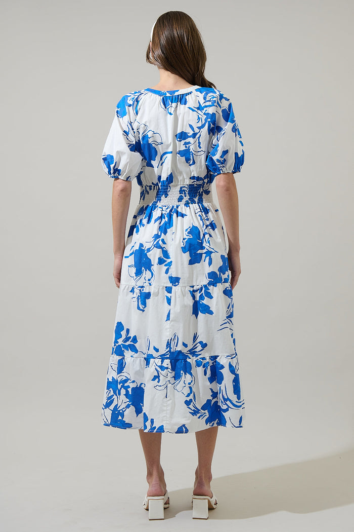 Aby Floral Hacienda Puff Sleeve Midi Dress