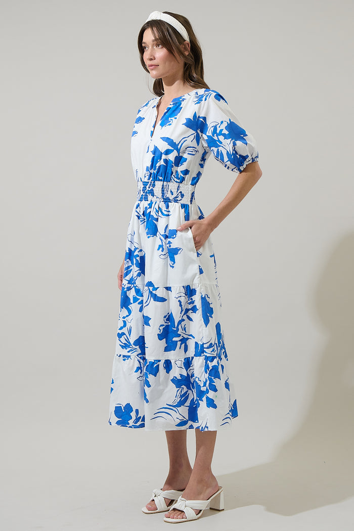 Aby Floral Hacienda Puff Sleeve Midi Dress
