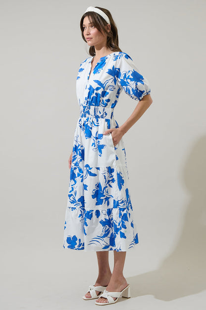 Aby Floral Hacienda Puff Sleeve Midi Dress