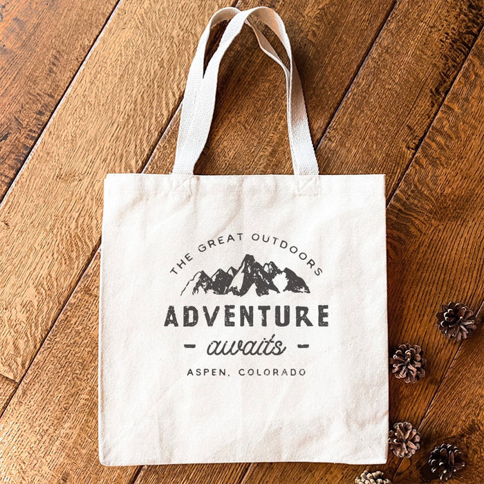 Adventure Awaits w/ City, State - Custom Canvas Tote Bag