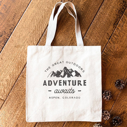 Adventure Awaits w/ City, State - Custom Canvas Tote Bag