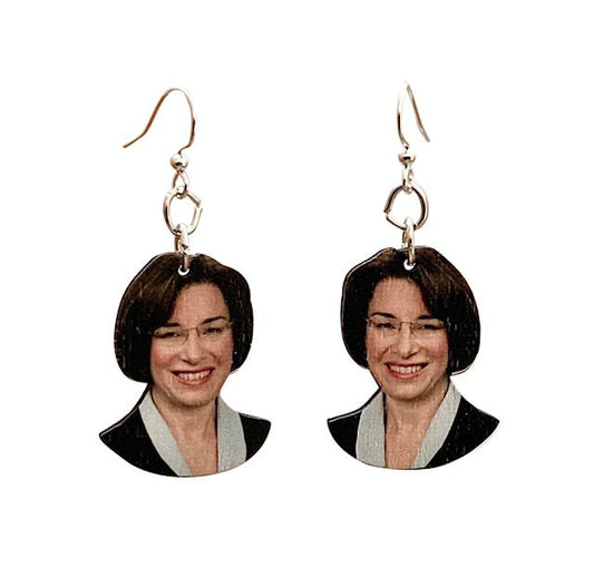 Amy Klobuchar campaign earrings, eco-friendly laser-cut jewelry made in USA