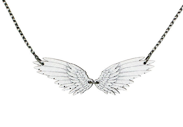 Angel wing necklace — angel wing pendant in laser-cut wood, made in USA